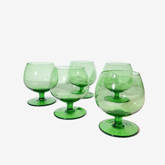 Vintage Set of 4 Green Glass Brandy Glasses / Spirit Glasses / Brandy Snifters - Picture 1 of 10